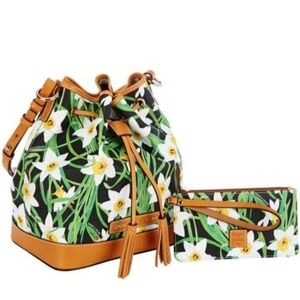 Dooney & Bourke Floral Shoulder Bag and Wristlet - Black and Tan